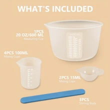 Bộ 10 cốc đong bằng silicon cho nhựa, cốc silicon 600 & 100ml, vật tư nhựa, cốc khuấy nhựa, thanh khuấy silicon, cốc khuấy nhựa Epoxy. Phụ kiện dụng cụ cầm tay DIY - Nhiều màu - Xem 10
