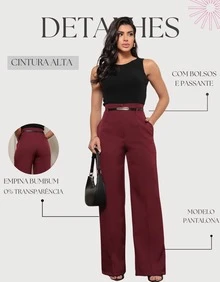 Women's Pantalona Pants Tailoring With Belt - Màu Đỏ Sâu - Xem 4