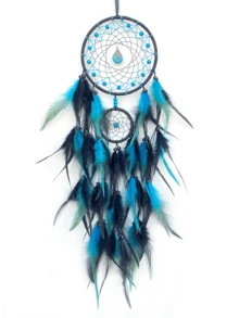 1pc Handmade Dreamcatcher With Feather Decor, Lightweight Luxury Teardrop Double Ring Wall Hanging Ornament For Living Room - Water Drop Double Circle - View 12