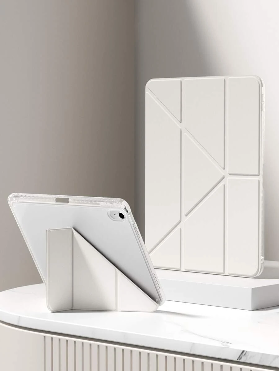 1pc Elegant Milky White Acrylic Transparent Crystal Protective Case With Pen Holder, Compatible With IPad 10th & 11th Generation, Supports Sleep/Wake Function