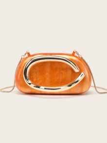 Bolso de Mano de Acrílico Milky Way para Mujer, Bolsos de Noche para Bodas con Diseño Marmoleado, Bolsos de Acrílico para Fiesta, Graduación y Cóctel - Naranja - Ver 3