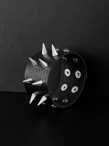 1 件朋克铆钉手链 PU 皮革手链，男女通用，80 年代腕带哥特朋克摇滚手链，朋克摇滚风格两排方形铆钉仿皮手链袖口手镯男女通用手链，适合派对礼品配饰和万圣节 - 黑色 - 查看 8