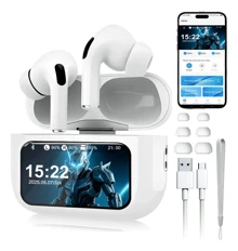 Auriculares con pantalla LCD inteligente, auriculares deportivos inalámbricos multifuncionales con micrófono incorporado, perfectos para actividades deportivas y de fitness.