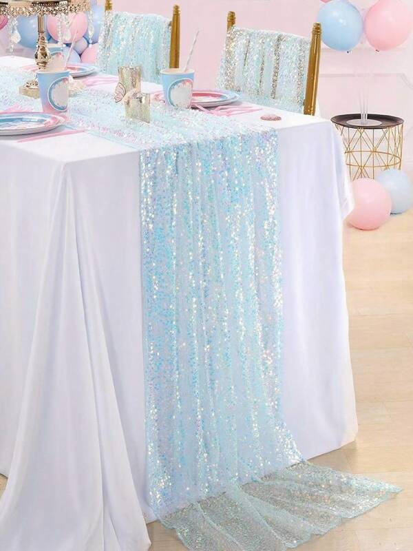 1pc Blue Mermaid Sequin Table Runner, Mermaid Theme Party Table Cover, Polyester Rectangle Glitter Table Runner, Holiday Birthday Wedding Party Decorations Table Cloth, Bridal Shower Babe Shower Party Supplies Tablecloth, Dining Table Gift Table Party Table Decorations Table Skirt, Room Decorations Home Decor Table Set, Party Favors Birthday Gift Wedding Decor