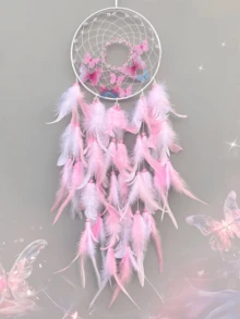 1pc Pink & White Butterfly Crystal Dream Catcher Wind Chime Decor, Handmade Girly Ornament, High-End Creative Birthday Gift