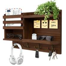 Soporte de pared para llaves, organizador de llaves y correo de madera maciza para pared, perchero de 8 ganchos para llaves para entrada, pasillo, dormitorio, decoración rústica para el hogar - 8 ganchos - Ver 14