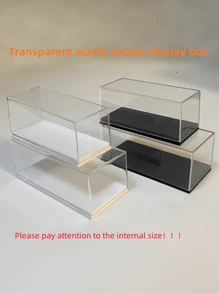 Teca espositiva in acrilico trasparente, per action figure anime, modellini di auto, bambole da collezione, scatola protettiva antipolvere, contenitore di visualizzazione rettangolare, scatola di stoccaggio nera/bianca