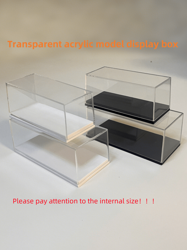 Transparent Acrylic Display Case, Anime Figurine, Car Model Doll Collectible Dust-Proof Box, Rectangular Display Protector, Black/White Storage Box