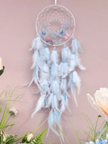 1pc Pink & White Butterfly Crystal Dream Catcher Wind Chime Decor, Handmade Girly Ornament, High-End Creative Birthday Gift