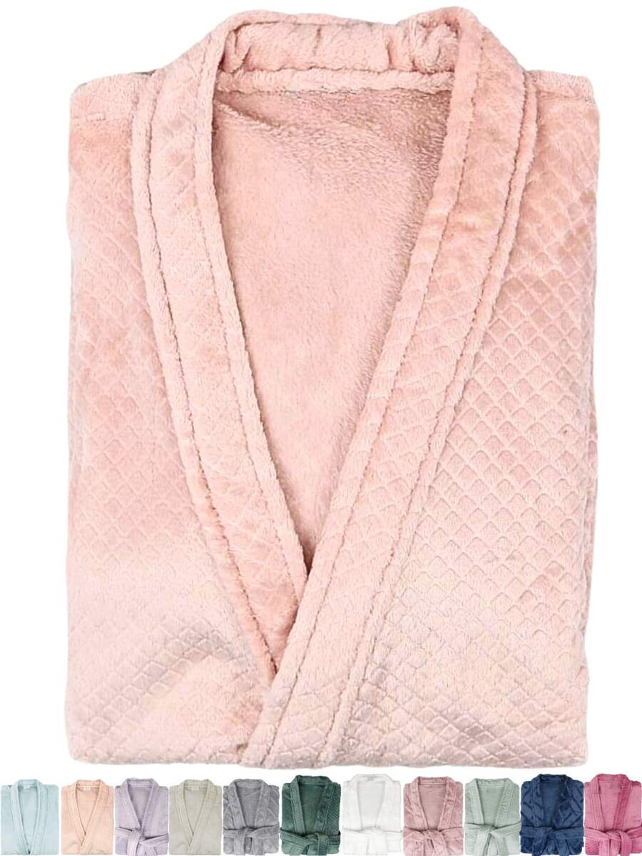 Unisex Adult Robe Robe Female And Male TEXTURED Fleece Flannel Microfiber Super LUXURY COZY BATHROOM COVER - 粉紅女郎 - 查看 1