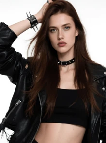 1 件朋克铆钉手链 PU 皮革手链，男女通用，80 年代腕带哥特朋克摇滚手链，朋克摇滚风格两排方形铆钉仿皮手链袖口手镯男女通用手链，适合派对礼品配饰和万圣节 - 黑色 - 查看 6