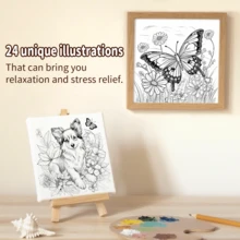 1 本梦幻蝴蝶涂色书，适合成人和青少年，24 页（珠光封面），升级加厚纸张，是放松身心、节日和生日礼物的理想之选，艺术感十足的简约插图，适合经验丰富的涂色者，也是完美的学习用品、返校 DIY 绘画书、儿童艺术教育玩具（随机附赠 5 张贴纸）。 - 20x20cm 24pages - 查看 10