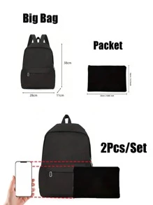 蝴蝶印花大号背包，适合少女，学生背包，时尚黑色青少年背包，适合学校和大学使用；经典长款拉链钱包，大容量，颜色和款式随机；返校笔记本电脑包和保护套 - 黑色 - 查看 5