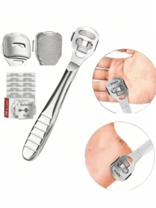 1 Set Foot Rasp, Removes Calluses, Heel Cracks, Corns, Stainless Steel File, Wooden Handle, 10 Blades, Pedicure Tool Kit - Multicolor - View 10