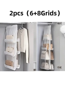 1 pieza Bolsa de almacenamiento con 6/8 compartimentos ahorradora de espacio, organizador colgante de varios niveles para carteras y billeteras, adecuado para armario, clóset, estantería de almacenamiento, diseño plegable, fácil de guardar cuando no se usa, portátil. Aplicable a dormitorio, sala de estar, pasillo, armario, clóset o estanterías. - Blanco - Ver 13