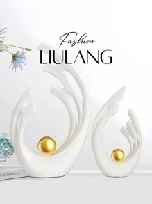 Elementos de decoración del hogar blancos con plata, decoración moderna de mediados de siglo para mesas, estatuas y esculturas de formas cerámicas de arte abstracto como centros de mesa decorativos, decoración de repisas con resina, perfectos para regalos del Día de la Madre y decoración de bodas (plata)