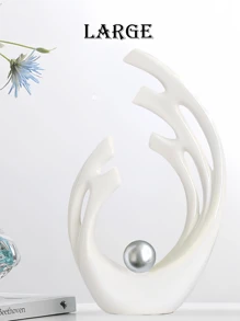 Elementos de decoración del hogar blancos con plata, decoración moderna de mediados de siglo para mesas, estatuas y esculturas de formas cerámicas de arte abstracto como centros de mesa decorativos, decoración de repisas con resina, perfectos para regalos del Día de la Madre y decoración de bodas (plata)