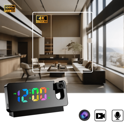 wiwacam 3-in-1-Kamera 4K-UHD-WLAN-Kamera, mehrfarbige Projektion, kleiner Farb-Wecker mit Kamera, Videoaufzeichnung, intelligente Bewegungserkennung, einfache Einrichtung, Fernüberwachung per App, großer Blickwinkel, integriertes Mikrofon, geeignet für den Schreibtisch im Homeoffice, jederzeit zur Überwachung von Haustieren, älteren Menschen und Hausaufgaben – Smart Home