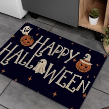 1 pieza Decoración del hogar, Alfombra de gel de sílice con estampado de calabaza fantasma, fácil de limpiar, rectángulo impreso en 3D, Halloween, regalo de Halloween, adecuado para entrada, sala de estar, cocina, dormitorio, pasillo, baño, lavandería - Alfombra de poliéster, adecuada para decoración del hogar interior y exterior