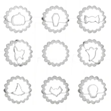 Bộ 9 khuôn dập hình mặt trăng, hình trái tim, dùng làm bánh quy kẹp mứt, dụng cụ làm bánh cho tiệc ngày lễ, trang trí sinh nhật Halloween, Giáng sinh, Ngày lễ tình nhân, Lễ Phục sinh kèm dụng cụ nhà bếp hình tròn hình hoa - Bạc - Xem 14