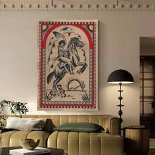 Framed Art Deco Modern Retro Canvas Art Print, Cartoon Knight On Horse Theme Wall Hanging Decor,  Ink Poster For Home Office, Bathroom, Living Room, Bedroom - Indoor Artwork Decoration - Đóng khung (Framed) - Xem 3