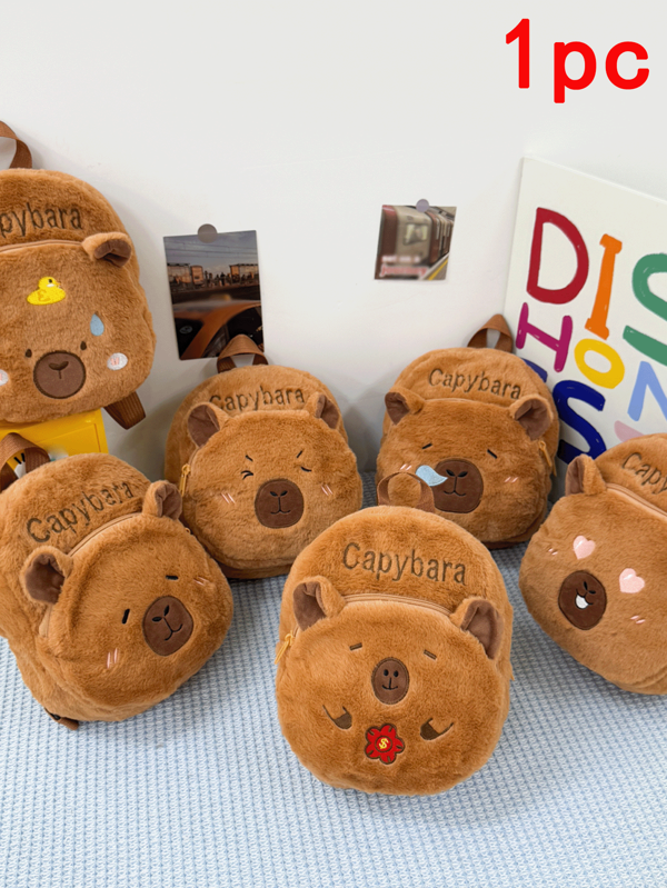 1pc, Versatile Fashion High Value Niche Design Cute Cartoon Hand-Held Backpack, High-Quality Fabric Embroidery Decoration Adjustable Shoulder Straps A Variety Of Optional Capybara Plush Backpack, Suitable For Women To Go Out Shopping And Play Occasions