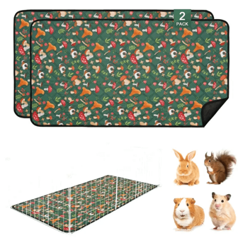 2 Packs Green Mushroom Pattern Guinea Pig Cage Mats - Washable, Reusable, Super Absorbent, Suitable For Rabbits, Hamsters, Guinea Pigs And Other Small Pets - 47.2 Inches X 120 Cm