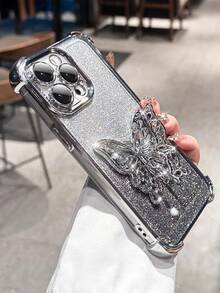 奢华电镀银色手机壳，创意蝴蝶支架，闪亮水钻，防震，时尚硅胶软壳保护套，兼容 16/16E/15/14/13/12/11/X/XS/XR/8/7 Plus/Pro/Max/Mini，兼容Galaxy S24/S25 Ultra，兼容Redmi，兼容Honor，兼容OPPO Reno，兼容MOTO，兼容Infinix，男女通用，2025款，国际版，非国内版 - 銀色 - 查看 9