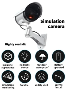 带灯的假监控摄像头，逼真的假摄像头，用于震慑犯罪分子的虚拟摄像头，电池供电 - 彩色 - 查看 4