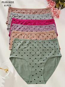 6pcs/Pack Plus-Size Elegant And Comfortable Heart Printed Underwear - Multicolor - View 2