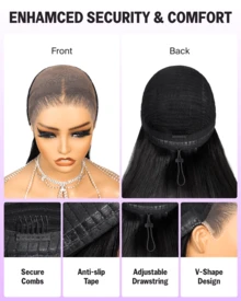 MEGALOOK Upgrade 13x6 Three-Go™ Glueless Wigs Silky Straight Premium 100% Virgin Human Hair Natural Black Glueless Wigs Pre-Cut Ear-To-Ear Lace Frontal Pull Go Wigs All Pre-Styled Transparent Lace Front Wig 100% Virgin Human Hair Wig Durable & Long-Lasting Lightweight Cap - Black - View 6