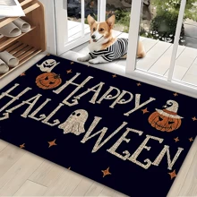 1 pieza Decoración del hogar, Alfombra de gel de sílice con estampado de calabaza fantasma, fácil de limpiar, rectángulo impreso en 3D, Halloween, regalo de Halloween, adecuado para entrada, sala de estar, cocina, dormitorio, pasillo, baño, lavandería - Alfombra de poliéster, adecuada para decoración del hogar interior y exterior