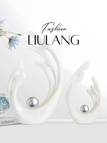 Elementos de decoración del hogar blancos con plata, decoración moderna de mediados de siglo para mesas, estatuas y esculturas de formas cerámicas de arte abstracto como centros de mesa decorativos, decoración de repisas con resina, perfectos para regalos del Día de la Madre y decoración de bodas (plata)