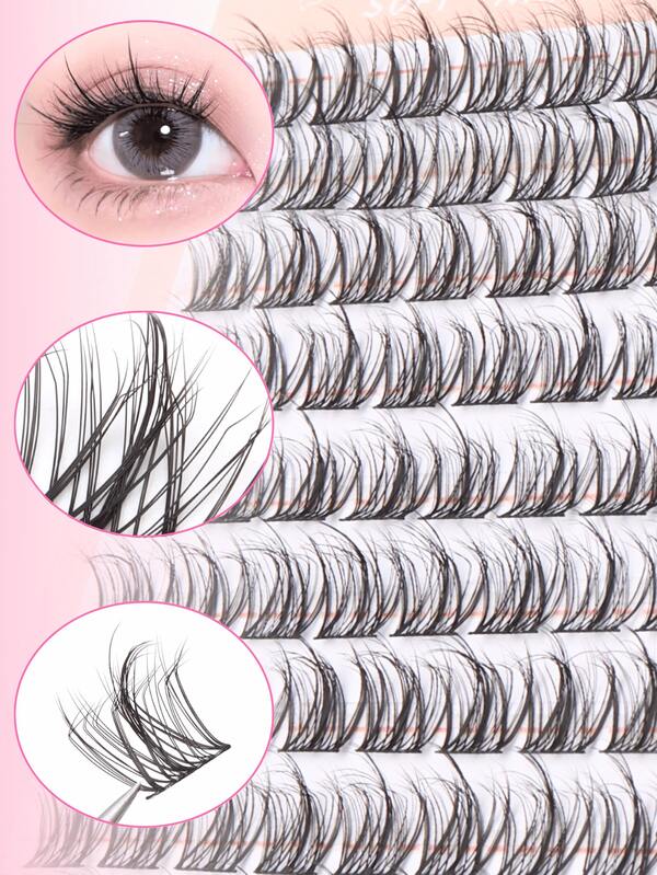 100pcs Cluster Slouchy 3-In-1 False Eyelashes, DIY Natural Fluffy Criss-Cross Style, C-Curl, 11-13mm Length, Reusable, Beginner Friendly, Suitable For Daily Sweet & Cute Looks, Reusable Starter False Eyelash Set, Great For Halloween, Christmas, Thanksgiving Gifts, Cosplay | Anime Style Lashes Lash Clusters,Eye Lash Clusters,Individual Eyelashes,Lashes,Fake Lashes