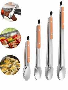 Szczypce do jedzenia ze stali nierdzewnej, dębowe, koreańskie szczypce do grilla, szczypce do steków z drewnianym uchwytem, bardzo długie szczypce do grilla, odpowiednie do hoteli/domu/na zewnątrz/do ogrodu/na grilla, na Boże Narodzenie i Halloween