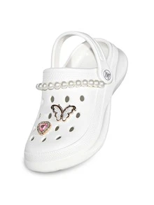 HOEASE Girls' Cute Wooden Clogs, EVA Non-Slip Soft Sole, Comfortable Beach & Garden Shoes Decorated With Pink Hearts, Flowers, Butterflies And Pearl Chain, Suitable For Boys And Girls, Wearable All Seasons, Ideal For Outdoor Activities, Indoor Wear And Parties, Perfect Gift For Halloween And Christmas - White - View 4