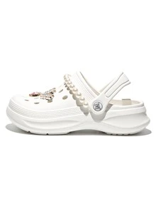 HOEASE Girls' Cute Wooden Clogs, EVA Non-Slip Soft Sole, Comfortable Beach & Garden Shoes Decorated With Pink Hearts, Flowers, Butterflies And Pearl Chain, Suitable For Boys And Girls, Wearable All Seasons, Ideal For Outdoor Activities, Indoor Wear And Parties, Perfect Gift For Halloween And Christmas - White - View 5