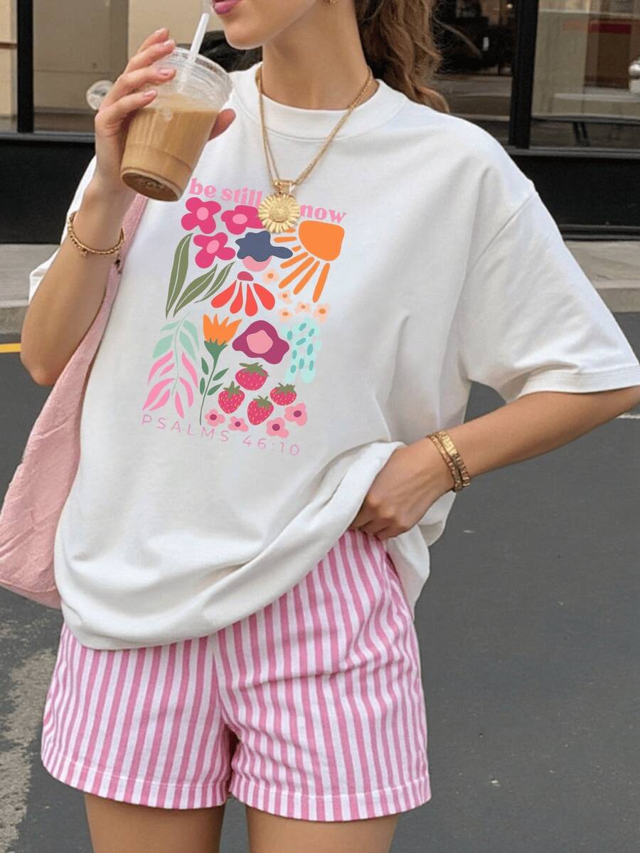 CONJUNTO SHORT ROSA RALLADO Y PLAYERA DIVERSOS DISEÑOS PARA PLAYA O VERANO - Blanco - Ver 1