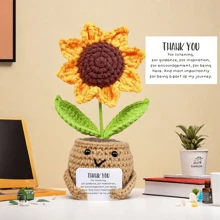 1 套（有趣的钩针向日葵带卡片 - 手工制作的房间装饰，送给妈妈的礼物，母亲节、圣诞节、祖母的生日礼物，假植物 - 彩色 - 查看 16