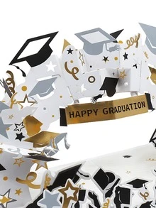 1pc Black And Gold "Happy Graduation" Themed 3D Greeting Card (Including 1 Envelope + 1 Handwritten Card + 1 3D Greeting Card), Birthday Card, Surprise Gift For Friends, Suitable For Graduation Ceremony