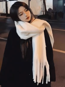 1pc Men's And Women's Macaron Solid Color Warm Thick Scarves, High-End Warm Neck Tassel Long Scarves, Thick Warm Scarf Collar, Suitable For Daily Use In Spring, Autumn, Winter, Cold Weather, Leisure Travel, Shopping, Etc - Multicolor - View 5