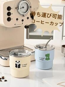 304 Stainless Steel Panda Coffee Cup With Straw Car Portable Water Bottle With Lid Bamboo Cup Luxury Cup Thermal Cup New For Summer