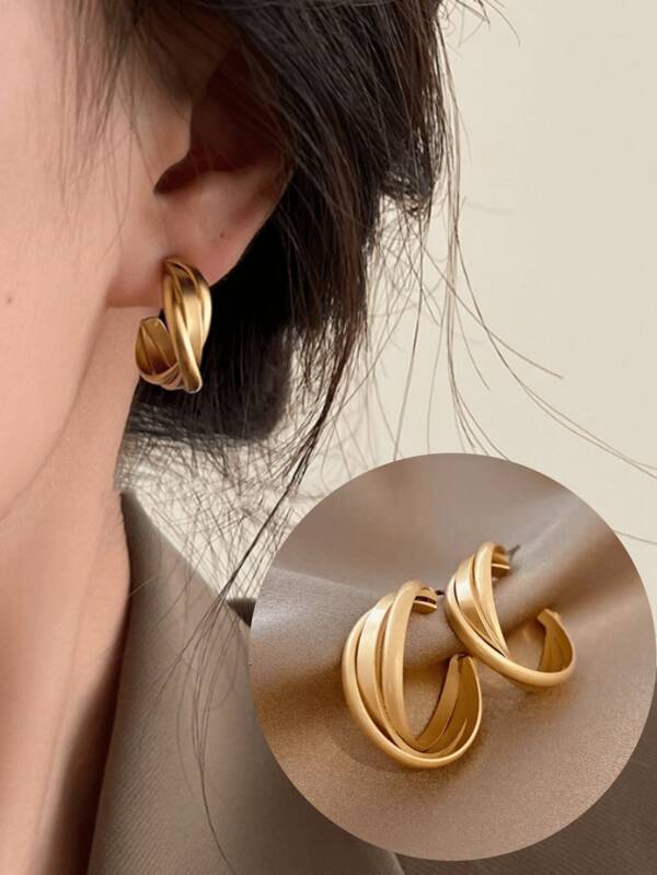 1 Pair Retro Geometric Braided Hoop Earrings, Elegant Elegant Circle Earrings, High-End Earrings For Women, Cheap Stuff Under $1