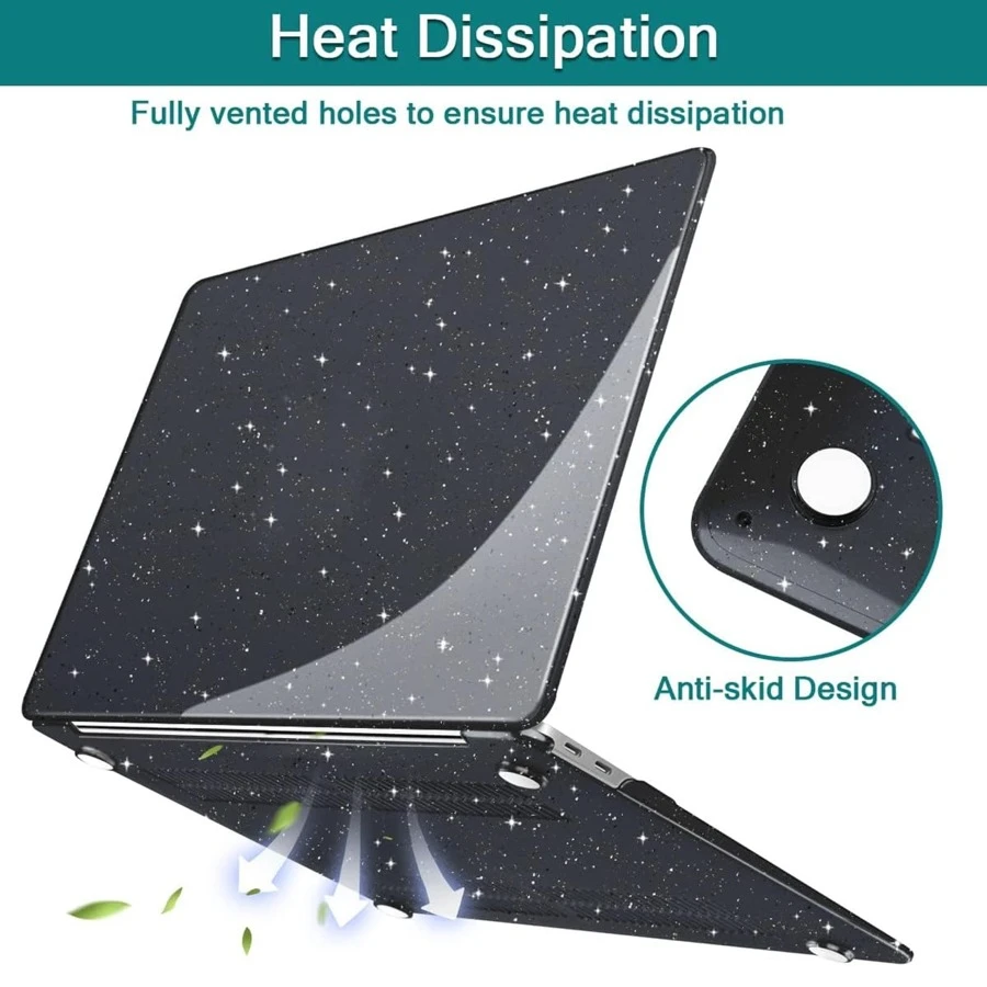 Sparkly Black Case Compatible With Apple Laptop Air 13 Inch 2024-2022 Release M3 M2 A3113 A2681, Glitter Hard Shell For Air 13.6 Inch Case - Black Translucent - View 1