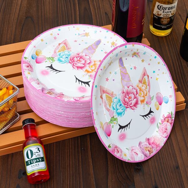 10 piezas/20 piezas/25 piezas/50 piezas Platos desechables con tema de flor y unicornio, platos de astronauta, suministros para fiestas, suministros de festival, platos de papel desechables para vajilla de fiesta adecuados para cumpleaños, bodas, fiestas, picnics familiares, reutilizables (7 pulgadas, 9 pulgadas)