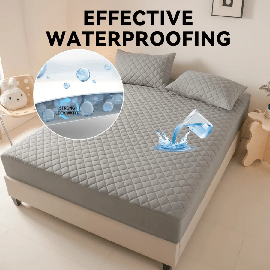1pc Full-Size Waterproof Bed Sheet, Skin Friendly Quilted Mattress Cover, Room Decoration, 11.02 Inch Deep Pocket Solid Color Square Grid Bedding, Soft And Comfortable Home Essentials, Suitable For Single, Twin, Large, And Extra Large Mattresses, Universal For All Seasons, Autumn Decoration, New Atmosphere Of Home And Life, Machine Washable
