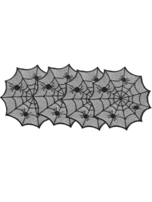 1/4/8 件 - 万圣节黑色蕾丝餐垫，带蜘蛛网设计 - 恐怖派对餐桌装饰用品、耐用蕾丝桌垫，用于厨房餐厅装饰、幽灵家居和万圣节派对装饰、万圣节装饰、可洗布质餐垫、可重复使用的装饰、节日购物者、万圣节派对装饰、家居装饰、万圣节派对悬挂装饰 - 黑色 - 查看 1