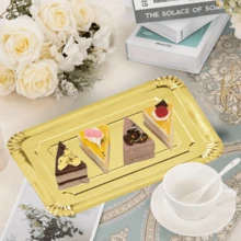 10/20PCS Disposable Light Weight Paper Plates, Gold Rectangular Dinner Plates Bulk For Cookie Dessert Snack Cake, Large Serving Tableware Paper Trays For Wedding, Family Meals, Birthday, Picnics, BBQ, Holiday
