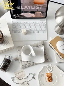 1 Set Asymmetrical Wavy Ceramic Cup & Saucer, Unique Personalized, Free Style Coffee Cup & Saucer Set, American Afternoon Tea Dessert Cup & Saucer Set, Minimalist High Aesthetics Practical Gift, Suitable For Restaurant, Living Room, Gift Giving, Cafe - White - View 5