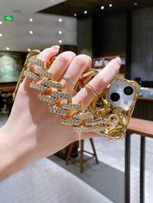 电镀钻石形钻石锁手链 Tpu 手机壳，适用于 11/12、13/14/15/15 Plus/15 Pro/15 Pro Max/16 16 Pro 16 Pro Max - 金色 - 查看 4